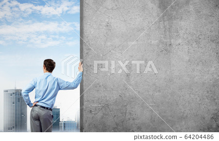 Guy and concrete empty banner 64204486