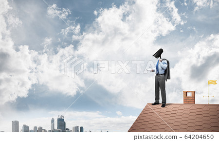 Concept of home security and privacy protection with camera head Concept of home security and privacy protection with camera head 64204650