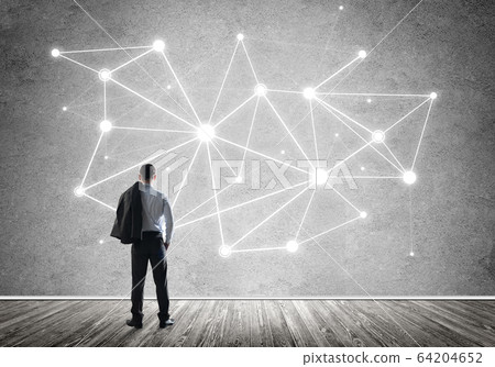 Connection lines drawn on concrete wall as symbol for networking Connection lines drawn on concrete wall as symbol for networking 64204652