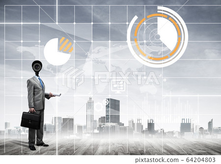 Concept of security and privacy protection with camera headed ma Concept of security and privacy protection with camera headed ma 64204803