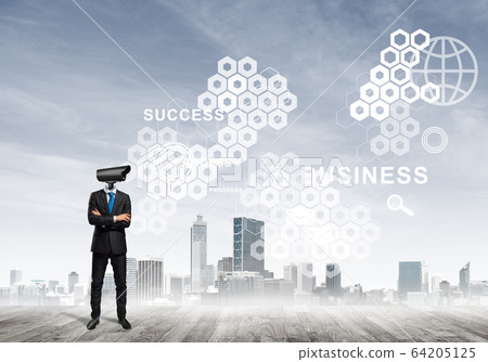 Concept of security and privacy protection with camera headed man 64205125