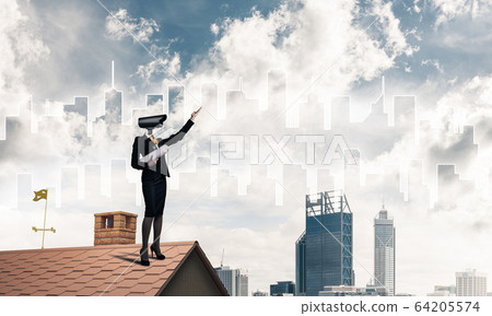 Concept of home security and privacy protection with camera head Concept of home security and privacy protection with camera head 64205574