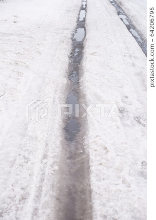 spring road with snow spring road with snow 64206798