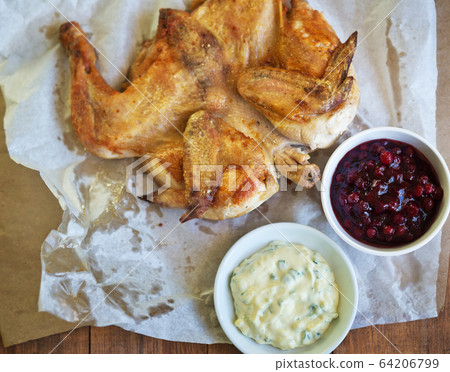 chicken tobacco with sauces chicken tobacco with sauces 64206799