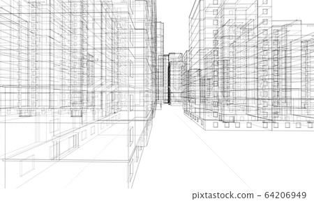Vector wire-frame model of a multi-storey building 64206949