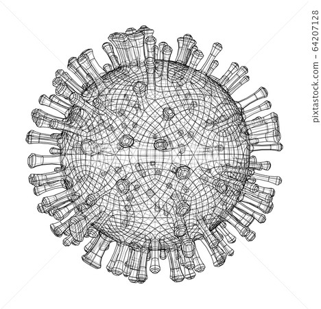 Vector wire-frame model of a virus 64207128