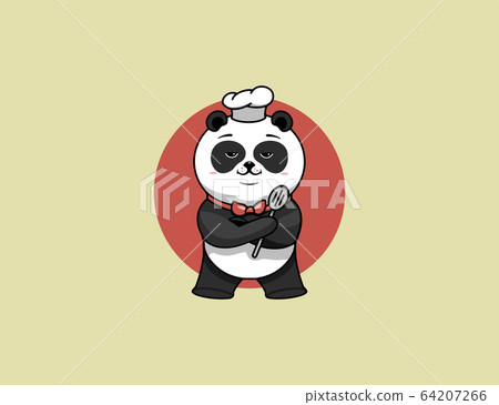 Super chef logo, cooking template, the hero proudly folded his paws. Funny panda character 64207266