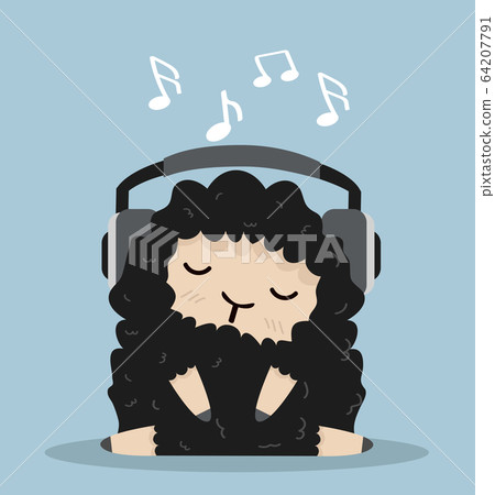 Cute sheep listening music vector 64207791