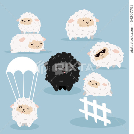 Cute Cartoon sheeps  characters vector set 64207792