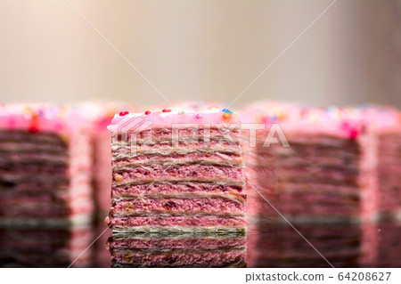 Homemade rose wafer sweet layered desserts on a 64208627