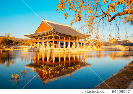 Korean traditional architecture Gyeongbokgung Palace at autumn in Seoul, Korea 64209007