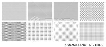 Seamless halftone dots pattern. Dotted mosaic, sport textile texture and row holes grid vector background patterns set 64210072