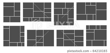 Square photo collage. Photos grid template, rectangular frame and pictures composition vector templates set 64210165