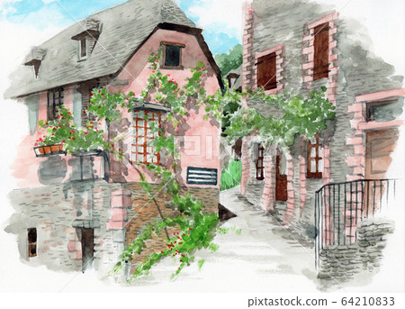 水彩畫的法國征服房屋 水彩畫的法國征服房屋 64210833