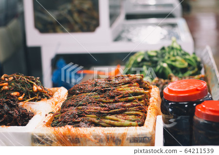 Korean traditional food Gat Kimchi in Market Korean traditional food Gat Kimchi in Market 64211539