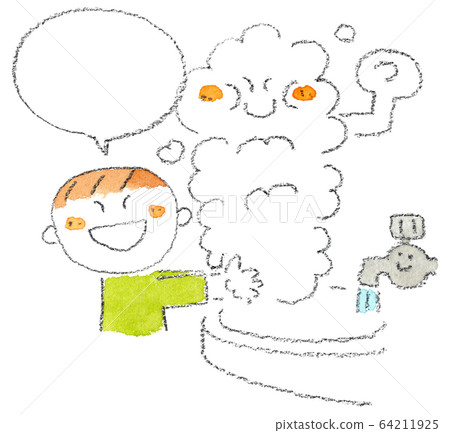 Illustration of a child washing his hands with foam 64211925