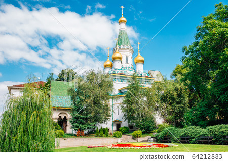 Russian Church Sveti Nikolay Mirlikiiski at spring in Sofia, Bulgaria 64212883