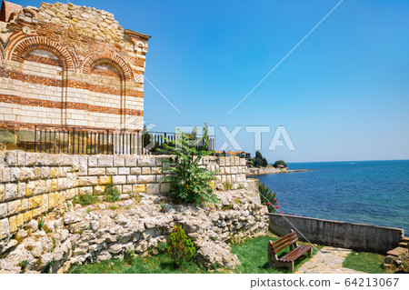 Church of St John Aliturgetos Ruins and Black sea in Nessebar, Bulgaria 64213067