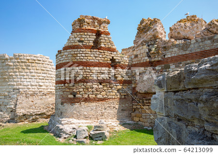Ancient fortress wall ruins in Nessebar, Bulgaria Ancient fortress wall ruins in Nessebar, Bulgaria 64213099
