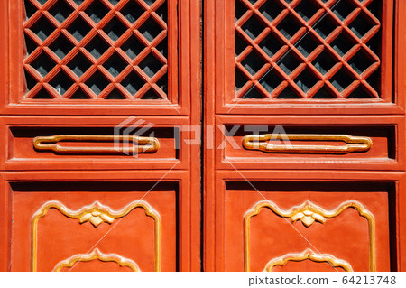 Chinese traditional red door at Lama Temple in Beijing, China 64213748