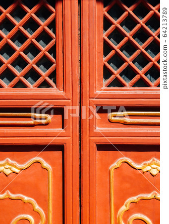 Chinese traditional red door at Lama Temple in Beijing, China 64213789