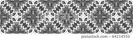Dark black and white Seamless Border Scroll. Geome Dark black and white Seamless Border Scroll. Geome 64214550