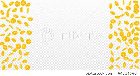 Chinese yuan coins falling. Scattered sparse CNY c 64214566