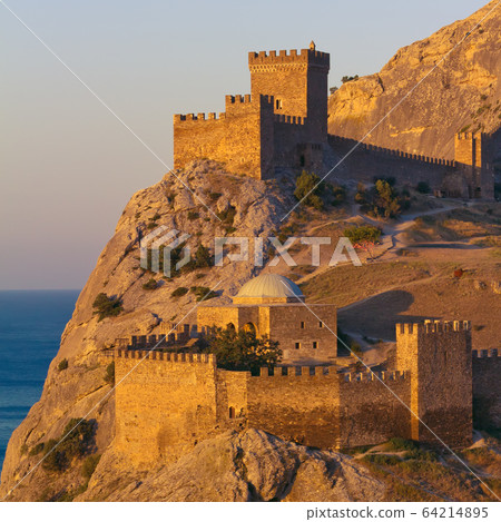 Medieval Genoese fortress on the shore of the Black Sea. The Cri Medieval Genoese fortress on the shore of the Black Sea. The Cri 64214895