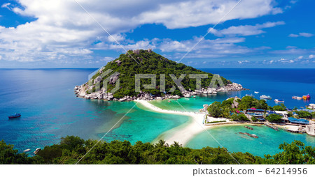Beautiful panoramic view of tropical island against blue sky wit 64214956