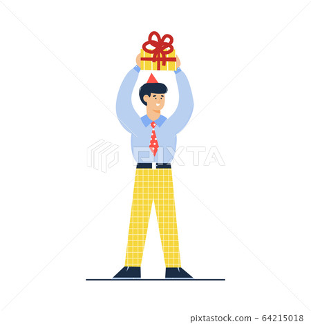 Birthday party cheerful man holding gift, sketch vector illustration isolated. Birthday party cheerful man holding gift, sketch vector illustration isolated. 64215018