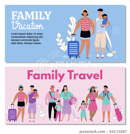 Family Vacation Travel Banner Template Set With Stock Illustration 64215087 Pixta