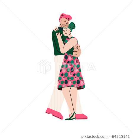 Young hugging couple characters in sketch style, vector illustration isolated. 64215141