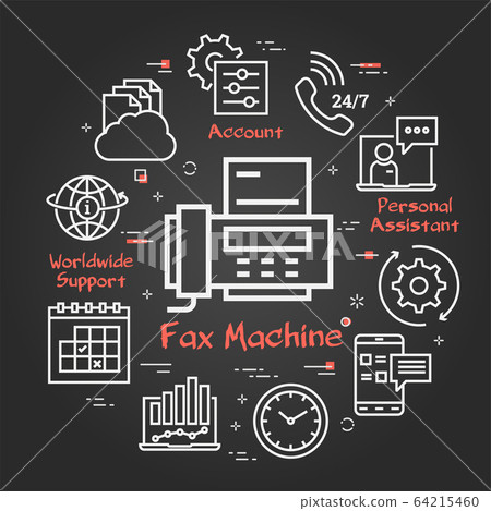 Vector black concept of online support - fax machine icon 64215460