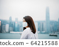 Young asian woman wearing protective face mask in city due to the polluted air 64215588