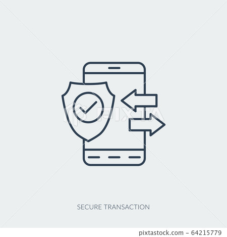 Vector outline icon of secure transaction - mobile phone with shield Vector outline icon of secure transaction - mobile phone with shield 64215779