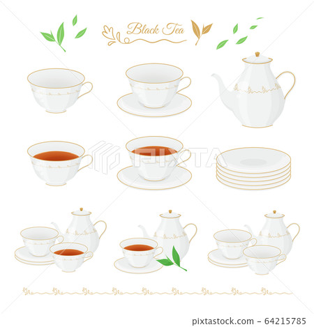 茶插圖素材集_茶杯_鍋_茶葉 64215785
