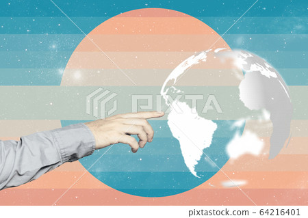Beautiful abstract touching planet with finger and 64216401