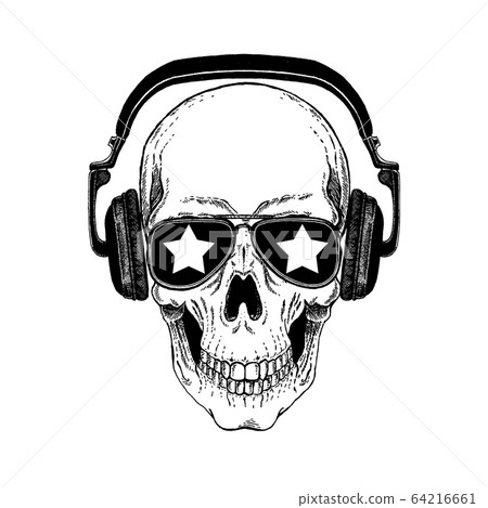 Cool Vector Rock Music Skull With Headphones... - Stock Illustration ...