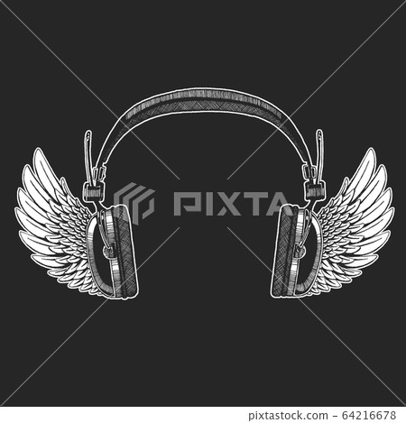 Rock heavy metal, hard rock music headphones symbol. Vector icon. 64216678