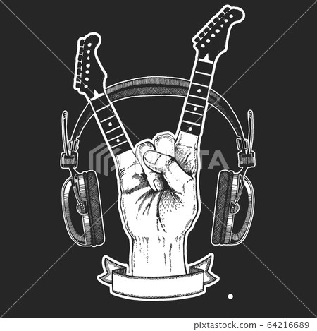 Rock heavy metal, hard rock music hand symbol. Vector icon. 64216689