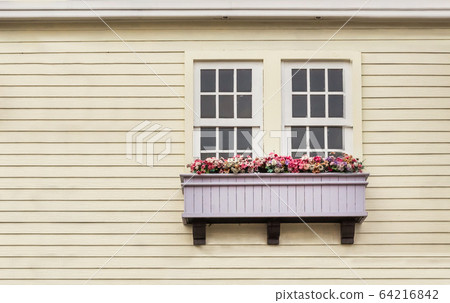 vintage Windows style with flowers and wooden vintage Windows style with flowers and wooden 64216842