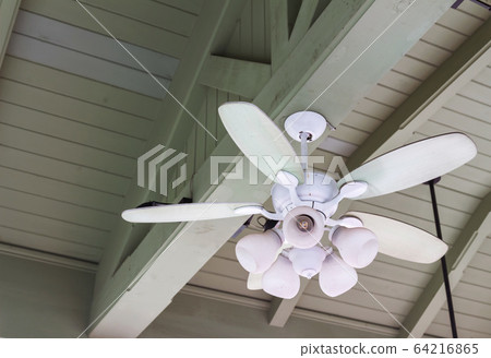 Ceiling fan with wooden ceiling lamp, vintage Ceiling fan with wooden ceiling lamp, vintage 64216865