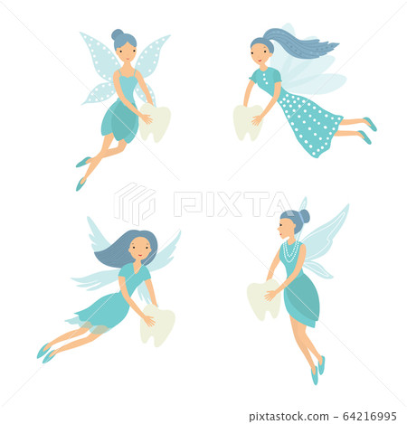 Set tooth fairy. Vector illustration isolated on white background. Set tooth fairy. Vector illustration isolated on white background. 64216995