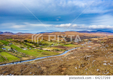 Aerial view of Gweebarra River between Doochary and Lettermacaward in Donegal - Ireland. Aerial view of Gweebarra River between Doochary and Lettermacaward in Donegal - Ireland. 64217269