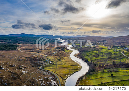 Aerial view of Gweebarra River between Doochary and Lettermacaward in Donegal - Ireland. Aerial view of Gweebarra River between Doochary and Lettermacaward in Donegal - Ireland. 64217270