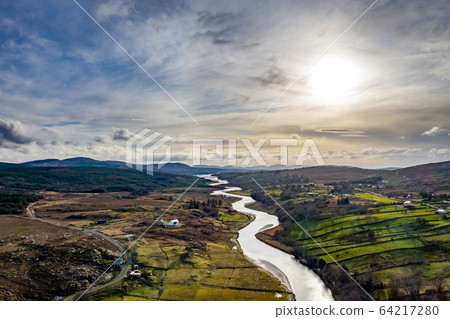 Aerial view of Gweebarra River between Doochary and Lettermacaward in Donegal - Ireland. Aerial view of Gweebarra River between Doochary and Lettermacaward in Donegal - Ireland. 64217280