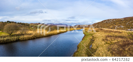 Aerial view of Gweebarra River between Doochary and Lettermacaward in Donegal - Ireland. Aerial view of Gweebarra River between Doochary and Lettermacaward in Donegal - Ireland. 64217282
