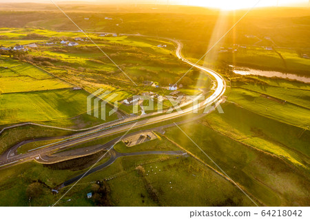 The new N56 road and viewpoint between Glenties and Lettermacaward at the Gweebarray bay n County Donegal - Ireland. 64218042