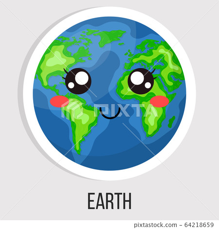Cartoon cute earth planet isolated on white 64218659