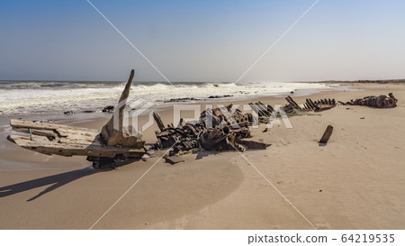 A shipwreck in the Skeleton Coast National Park in Namibia. 64219535